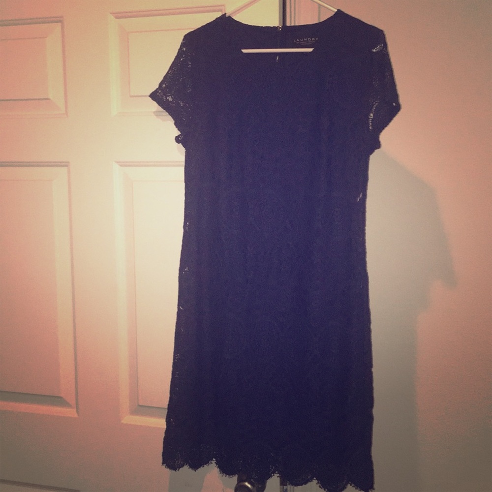 Laundry by Shelly Segal shirt sleeved navy dress